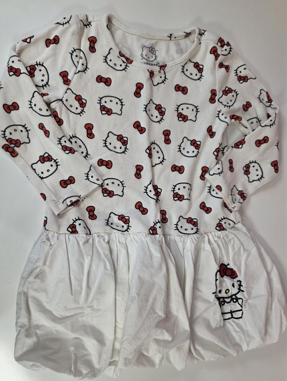 Hello Kitty Bubble Hem Dress 4T White Sanrio Long Sleeve